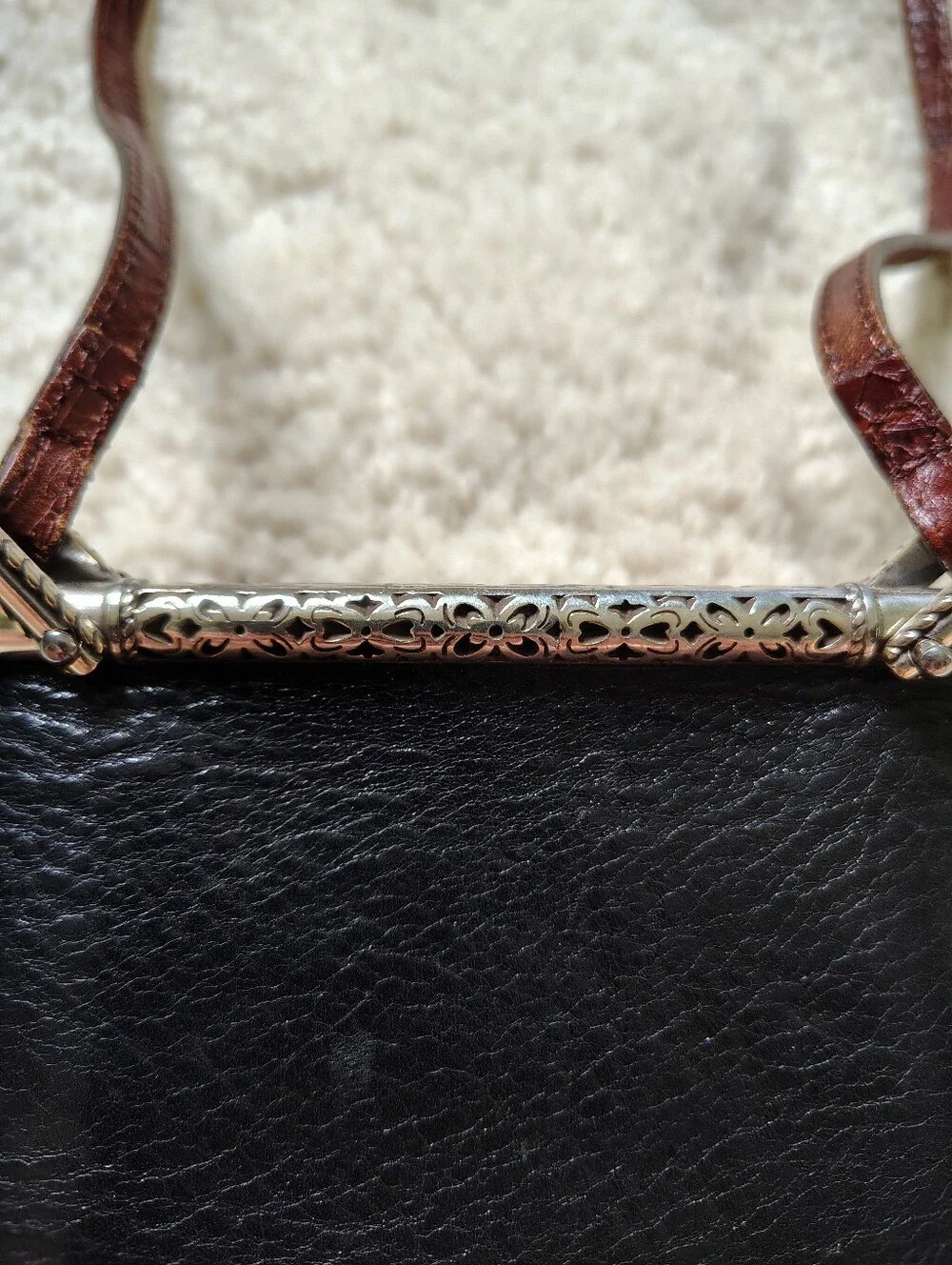 Vintage Brighton Women's Brown Croc-Embossed Crossbody Small Bag - Picture 12 of 16